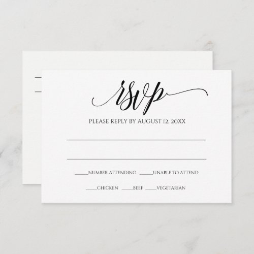 Wedding RSVP Reply Card  Luxe Calligraphy Black