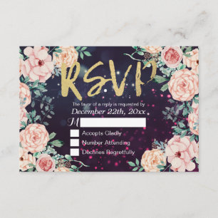 Wedding RSVP Reply Chic Floral Purple Gold Script