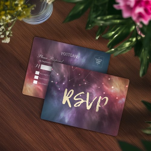 Wedding RSVP Reply Galaxy Nebula Constellations Invitation Postcard