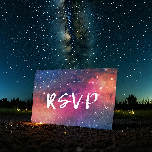 Wedding RSVP Reply Galaxy Nebula Constellations Invitation Postcard