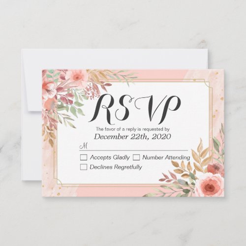 Wedding RSVP Reply Modern Elegant Chic Pink Flower