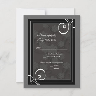 Wedding RSVP Reply Note Card Black & White