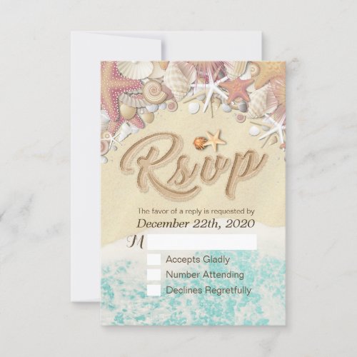 Wedding RSVP Reply Summer Beach Starfish Seashell