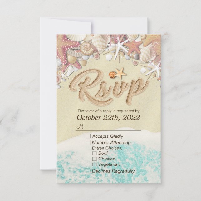 Wedding RSVP Reply Summer Beach Starfish Seashell Card (Front)