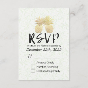 Wedding RSVP Reply Vintage Gold Pineapple Couple