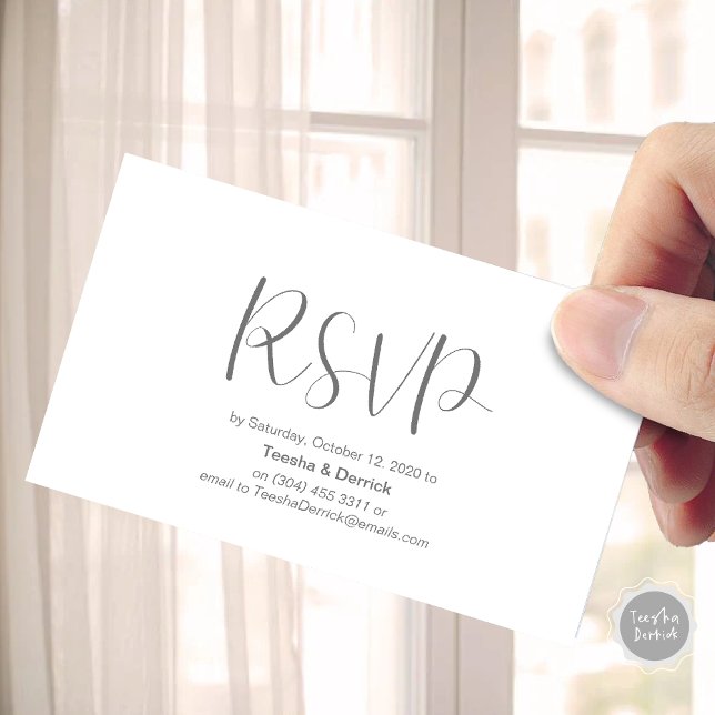 Wedding RSVP, respond, Minimalist Script Enclosure Card (Wedding RSVP, respond, Minimalist Script Enclosure Card, in dark Grey themed)