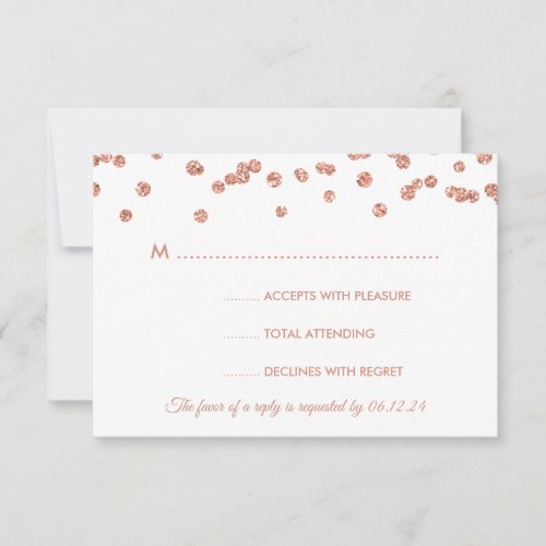 Wedding RSVP Rose Gold Glitter Confetti Black