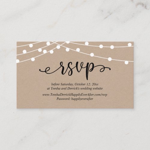 Wedding RSVP Rustic Kraft String Lights Enclosure Card