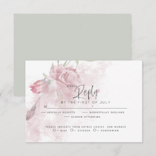 Wedding RSVP Rustic Watercolor Dusty Pink Rose Card