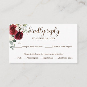 Wedding RSVP Rustic Wood Burgundy Floral Enclosure Card