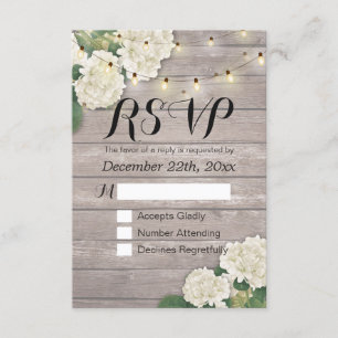 Wedding RSVP Rustic Wood Hydrangea String Lights