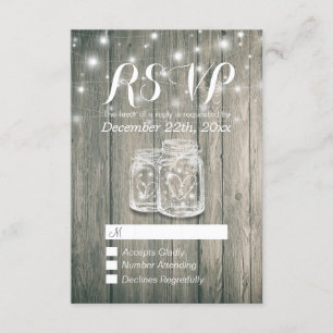Wedding RSVP Rustic Wood & Mason Jar String Lights