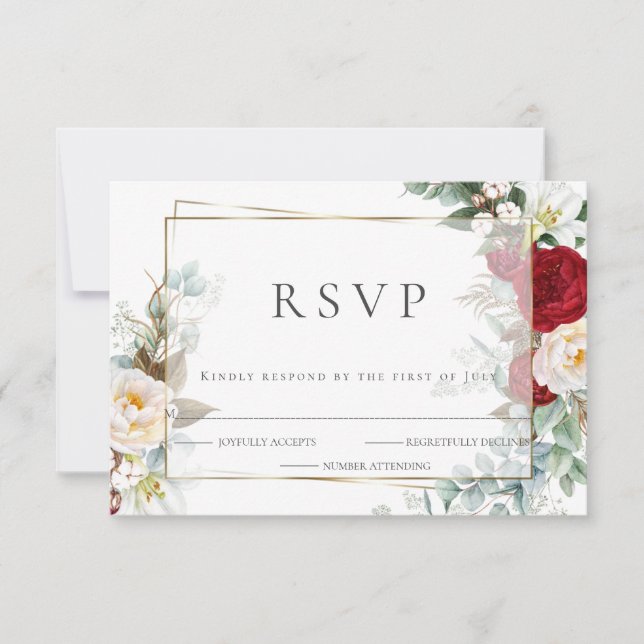 Wedding RSVP | Scarlet and Ivory  Peony Floral Card (Front)