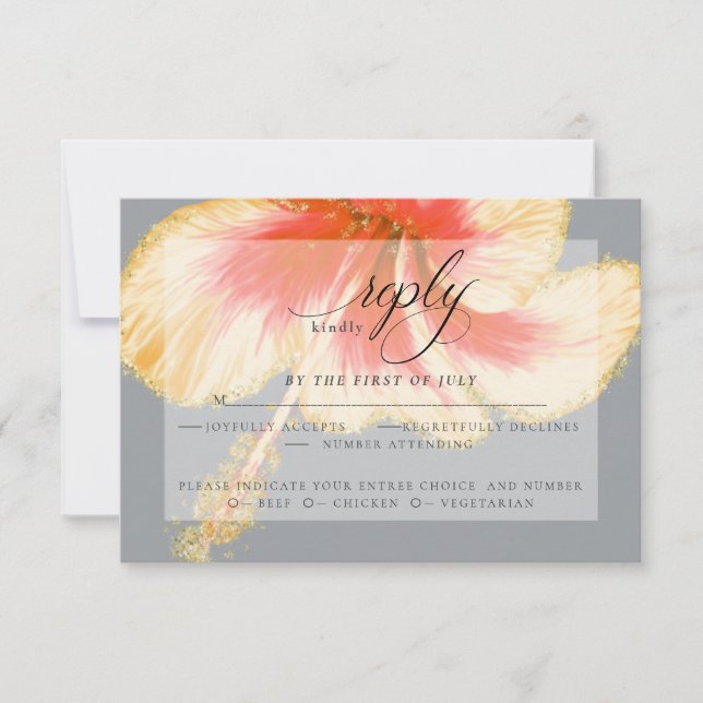 Wedding RSVP | Scarlet Watercolor Hibiscus Flower Card (Front)