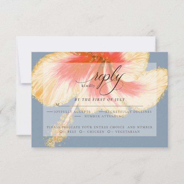 Wedding RSVP | Scarlet Watercolor Hibiscus Flower Card (Front)