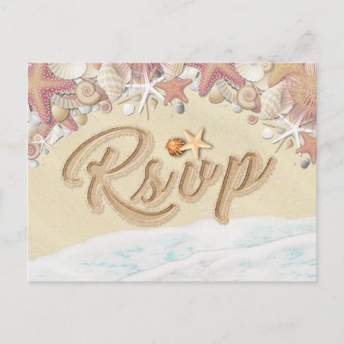 Wedding RSVP Summer Sandy Beach Starfish Seashell Invitation Postcard