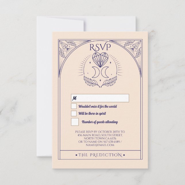 Wedding RSVP Tarot Moon Stars Hearts Respond Card (Front)
