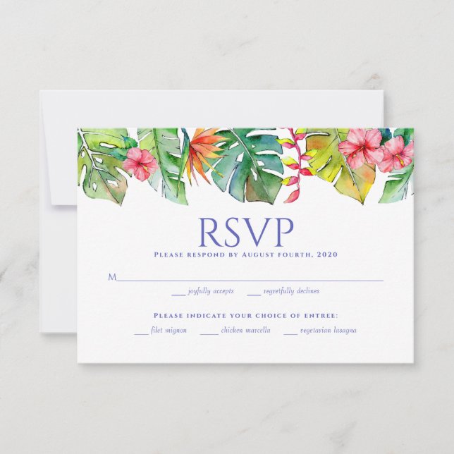 Wedding RSVP | Tropical Floral Watercolor Card (Front)