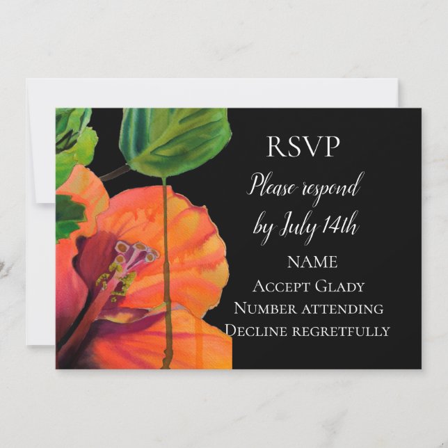Wedding RSVP tropical hibiscus flower watercolor Invitation (Front)