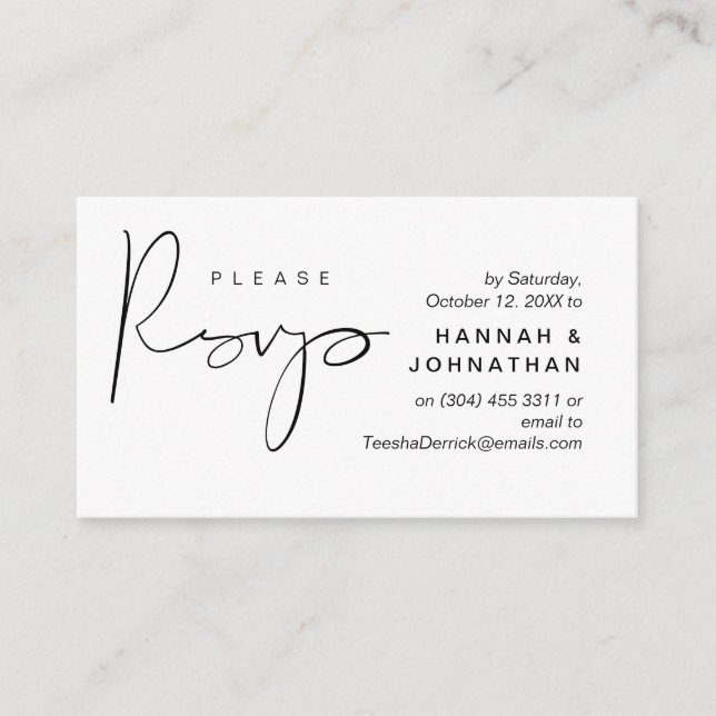 Wedding RSVP via Phone or email respond Enclosure Card (Front)