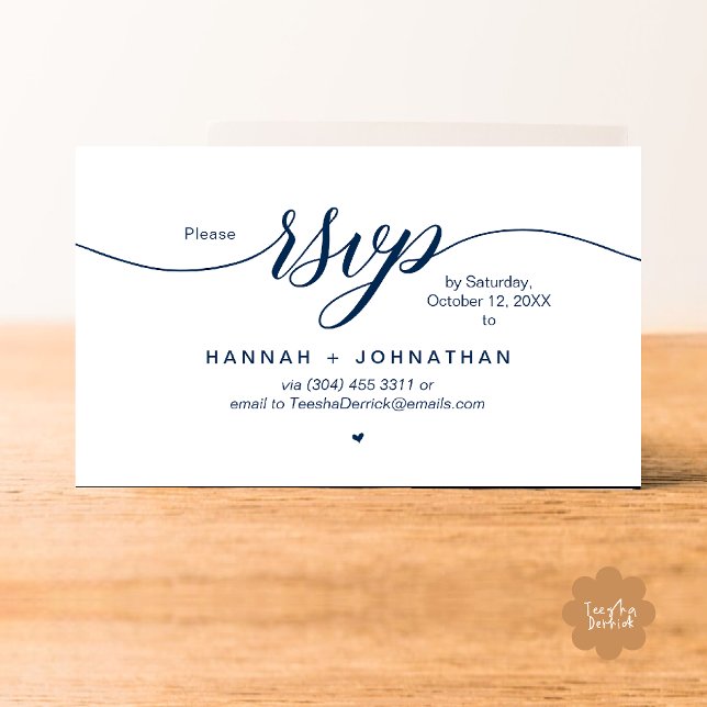 Wedding RSVP via Phone or email respond Enclosure Card (Wedding invitation RSVP via Phone or email respond reminder Enclosure Card in aesthetic Navy Blue)