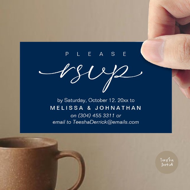 Wedding RSVP via Phone or email respond Enclosure Card (Wedding RSVP via Phone or email text sms website Enclosure Card Dinner Invites Respond Navy Blue)