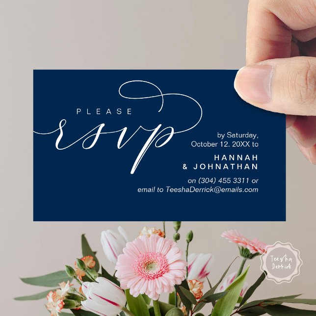 Wedding RSVP via Phone or email respond Enclosure Card (Wedding Invitation RSVP Respond via Phone or email Online Enclosure Card, Navy Blue)