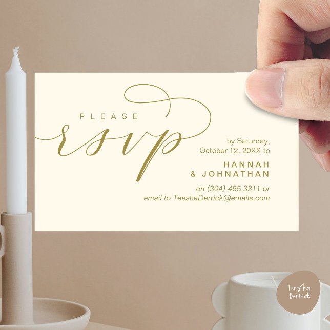 Wedding RSVP via Phone or email respond Enclosure Card (Wedding Invitation RSVP Respond via Phone or email Online Enclosure Card, Yellow Gold)