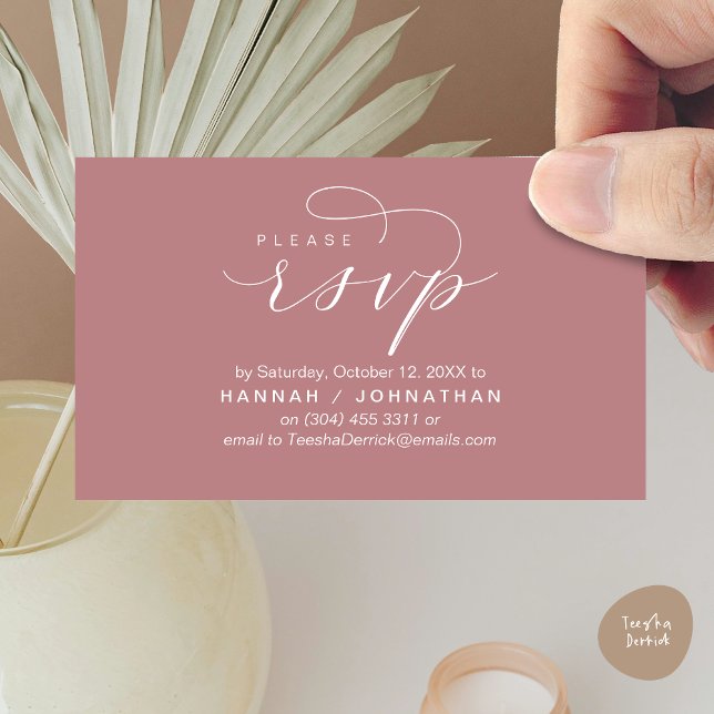 Wedding RSVP via Phone or email respond Enclosure Card (Wedding Invitation RSVP Respond via Phone or email Online Enclosure Card, Dusty Rose Pink)