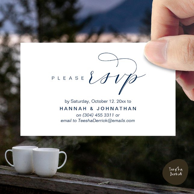 Wedding RSVP via Phone or email respond Enclosure Card (Wedding RSVP via Phone or email respond Enclosure Card, Lunch, Brunch, Dinner, Party, Navy Blue)