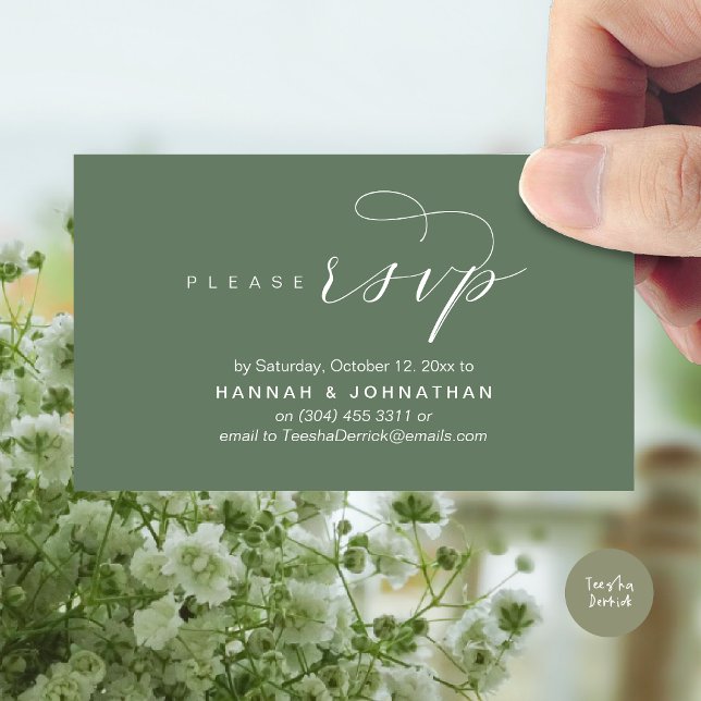 Wedding RSVP via Phone or email respond Enclosure Card (Wedding RSVP via Phone or email respond Enclosure Card, Lunch, Brunch, Dinner, Party, Greenery Sage)