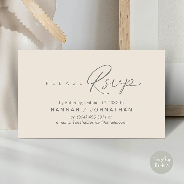 Wedding RSVP via Phone or email respond Enclosure Card (Wedding RSVP via Phone, email, website, respond, Enclosure Card, Classy Cream Grey)