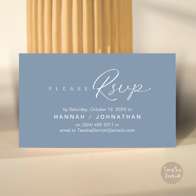 Wedding RSVP via Phone or email respond Enclosure Card (Wedding RSVP via Phone, email, website, respond, Enclosure Card, Classy Dusty Blue)