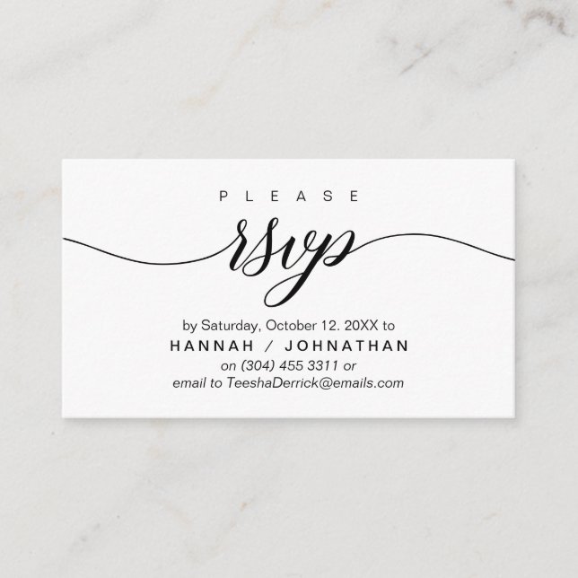 Wedding RSVP via Phone or email respond Enclosure Card (Front)