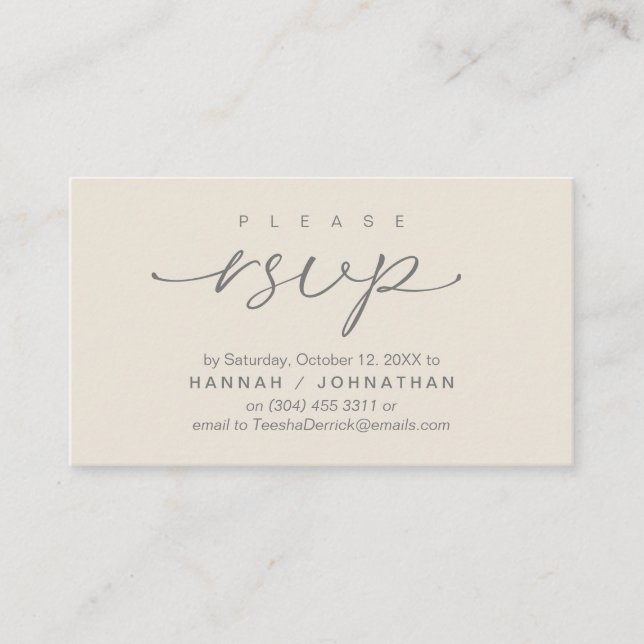 Wedding RSVP via Phone or email respond Enclosure Card (Front)