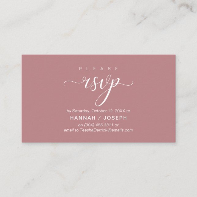 Wedding RSVP via Phone or email respond Enclosure Card (Front)