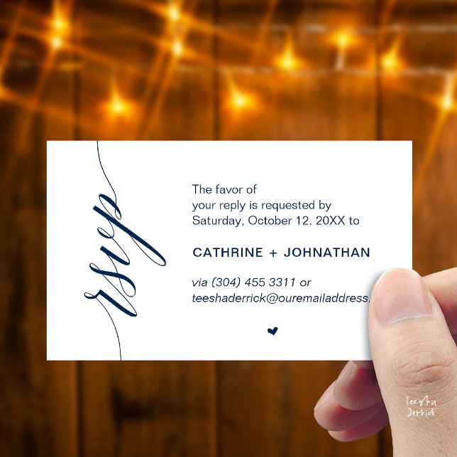 Wedding RSVP via Text Message or Email, Reminder Enclosure Card (Wedding RSVP via Text Message, Phone  or Email, Reminder Enclosure Card in Navy Blue)
