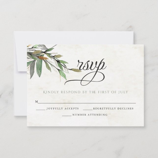 Wedding RSVP Watercolor Botanical Blossoms Card (Front)