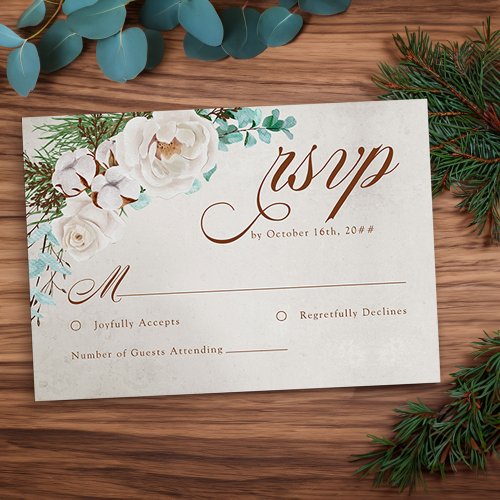 Wedding RSVP Winter White Roses Response Card