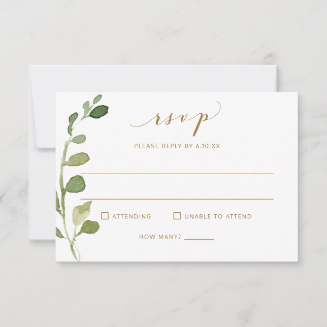 Wedding RSVP with Meal Choice & Song Eucalyptus Card (Front)