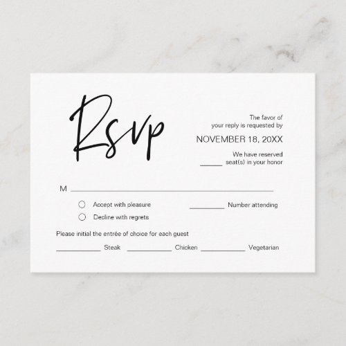 Wedding RSVP with meal options respond card