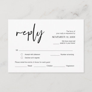 Wedding RSVP, with meal options, respond Enclosur Enclosure Card