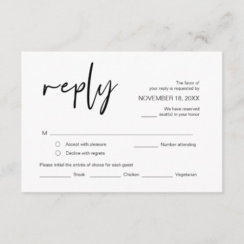 Wedding RSVP with meal options respond  Enclosur Enclosure Card