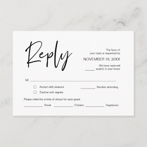 Wedding RSVP with meal options respond  Enclosure Card