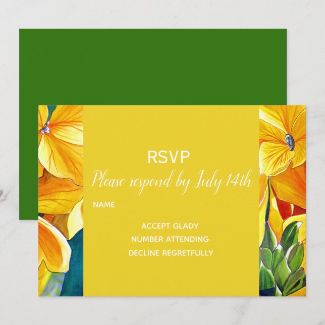 Wedding RSVP yellow flowers country rustic Invitation (Front/Back)