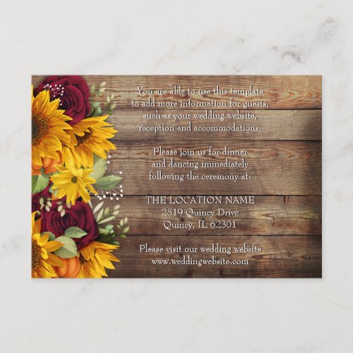 Wedding Rustic Autumn Floral Details Card