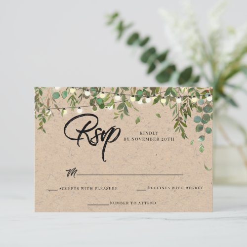 Wedding Rustic Botanical Greenery RSVP Card