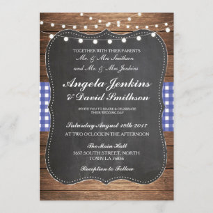 Wedding Rustic Chalk Blue Wood Lights Barn Invite