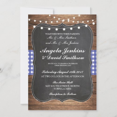 Wedding Rustic Chalk Blue Wood Lights Barn Invite