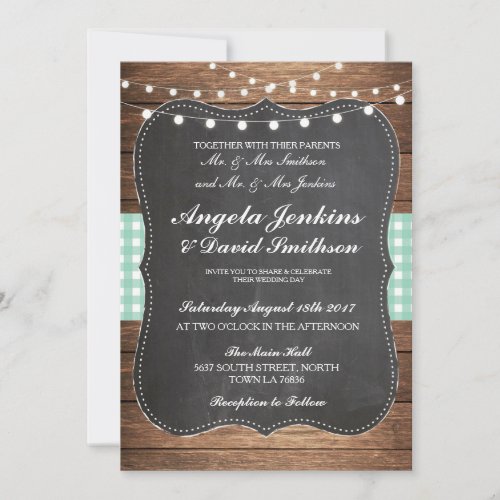 Wedding Rustic Chalk Mint Wood Lights Barn Invite